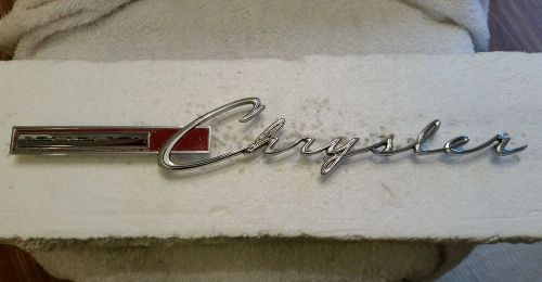 1965 chrysler newport rear quarter panel &#039;chrysler&#039; script emblem nice !