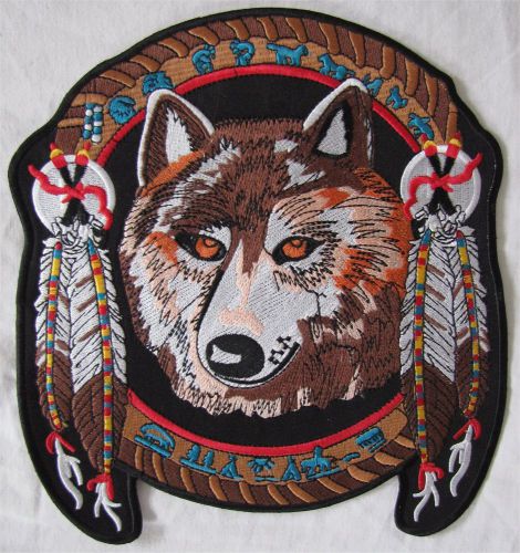 Rare large colour lone wolf feather motorcycle biker embroidered sew badge patch