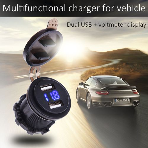 New 4.2a round blue dual usb socket power voltage led digital display voltmeter