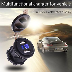 New 4.2A Round Blue Dual USB Socket Power Voltage LED Digital Display Voltmeter, image 2