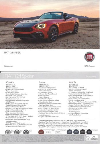 2017 fiat 124 spider  classica / lusso &amp; abarth fact card  w/prices(see scan)