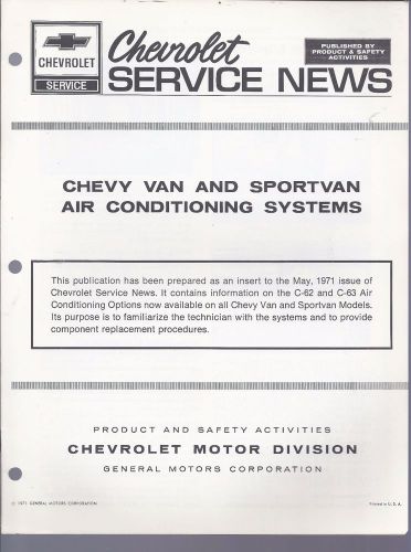 May 1971 chevrolet service news van sportvan air conditioning systems
