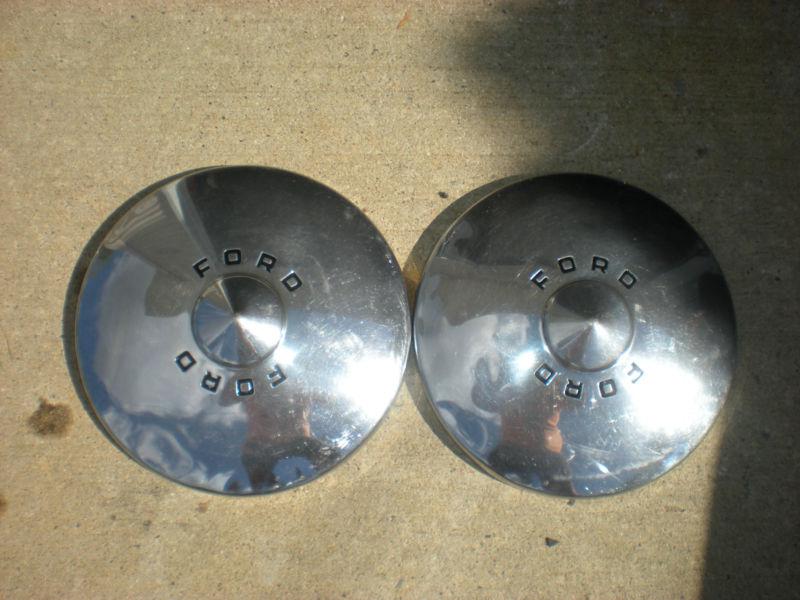 Pair of ford "shoebox" poverty caps/dog dish ford letters driver/rat rod fomoco