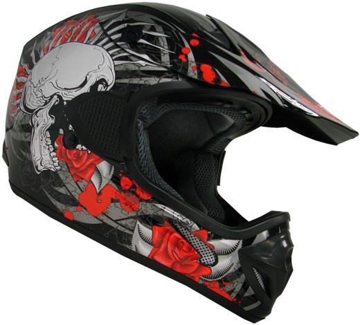 Adult black rose skull atv off-road dirt bike atv motocross mx helmet ~m