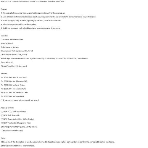 A340E A343F Transmission Solenoid Service & Kit Filter For Tundra V8 2001-04 !!, US $83.61, image 4