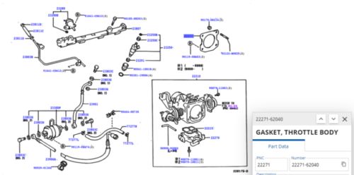 Genuine Toyota 3.4L V6 Fuel Injection Throttle Body Mounting Gasket 22271-62040, US $15.12, image 2