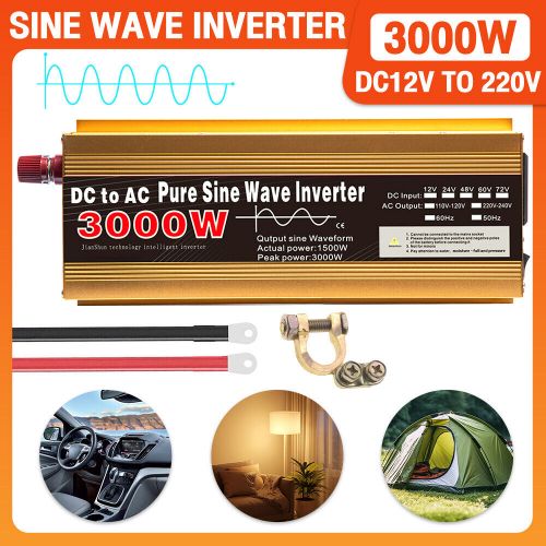 3000W Car Power Inverter DC 12V To AC 220V Pure Sine Wave Solar Converter LCD, US $112.79, image 10