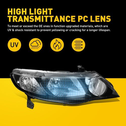 Headlights For 2006-11 Honda Civic 4 Door Black Sedan Factory Style Pair LH+RH, US $95.19, image 3