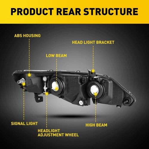 Headlights For 2006-11 Honda Civic 4 Door Black Sedan Factory Style Pair LH+RH, US $95.19, image 13