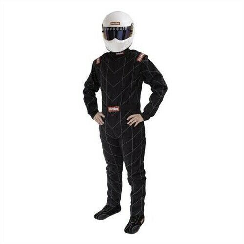 Racequip 91609049 one piece multi layer racing driver fire suit; black med-tall