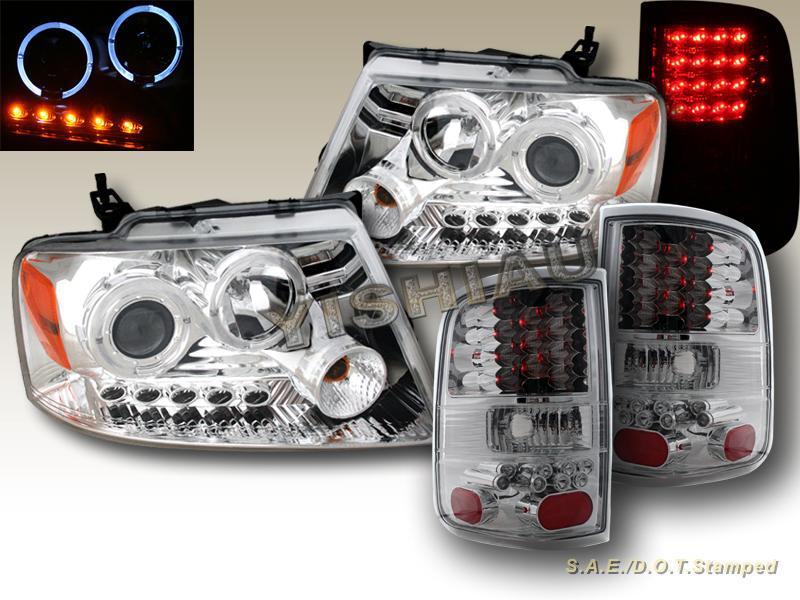 Purchase 0408 FORD F150 HEADLIGHTS CHROME HALO LED PROJECTOR + CLEAR