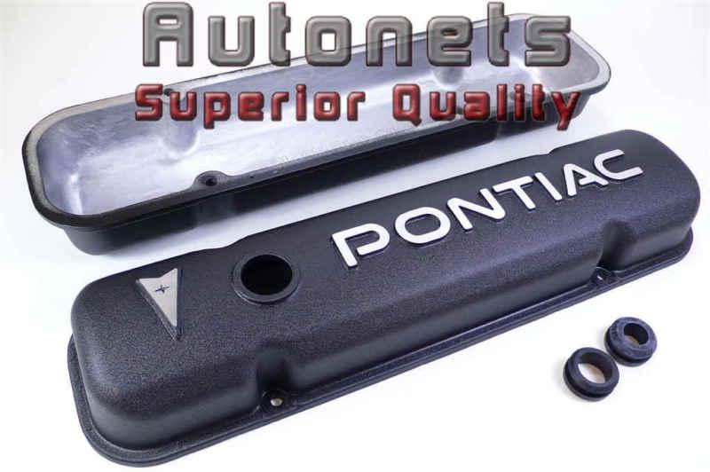 Pontiac logo black aluminum 301 326 350 389 400 421 428 455 ci valve cover gm