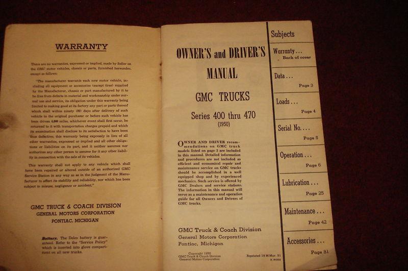 1950 GMC TRUCK OWNER'S MANUAL / SERIES 400-470 / ORIG!!, US $37.50, image 2