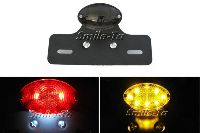Motorcycle running turn signal led black chopper custom amber smoke tail light #