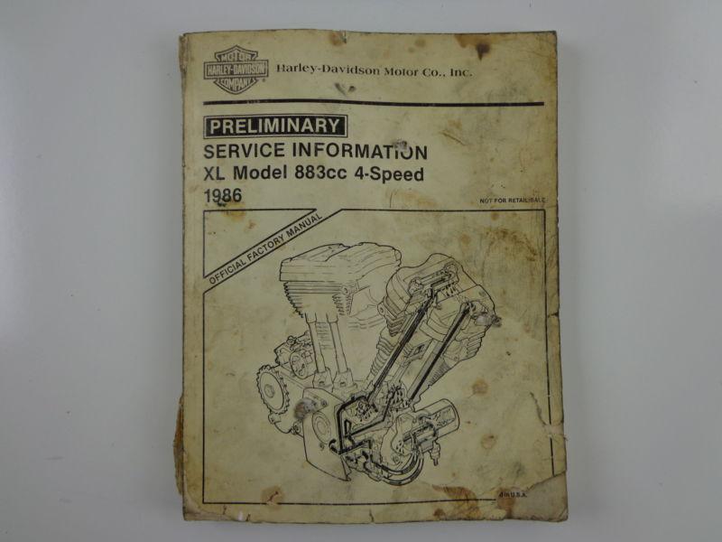 Harley davidson preliminary service info manual 1986 xl model 883cc 4-speed