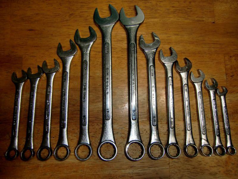 S-k tools 13pc. wrench set, metric and fractional sizes.