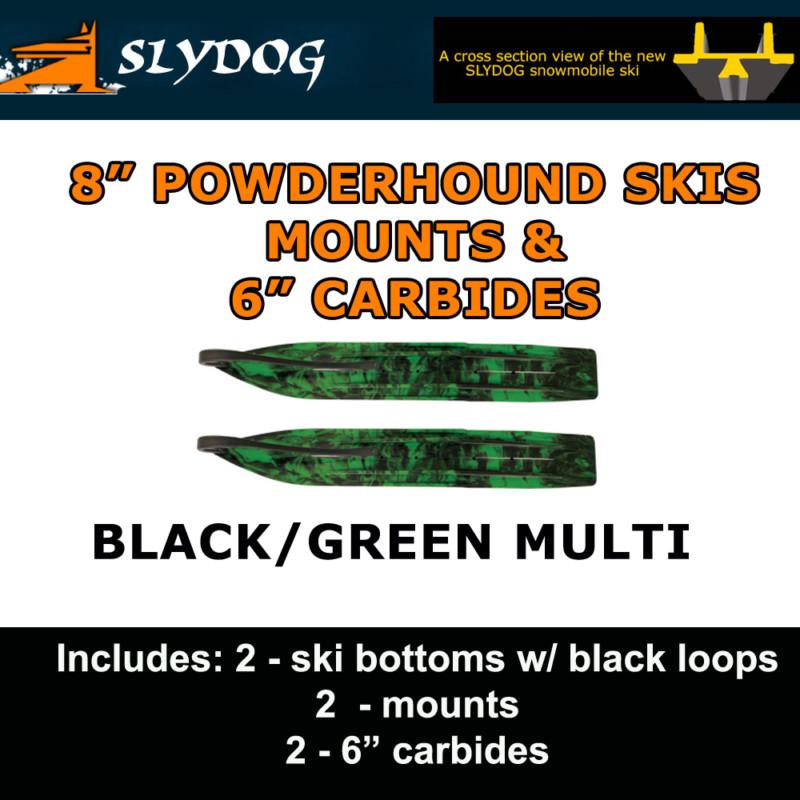 Arctic cat (ex aws i & ii) slydog powder hound 8" b/g multi skis, mnts, 6" carbs