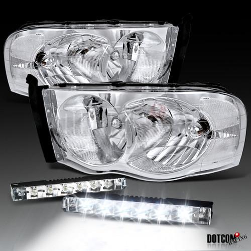 Dodge 02-05 ram 1500 2500 3500 chrome crystal clear headlight+6-led fog lamp drl