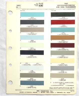 1967  lincoln  ppg  color paint chip chart all models  original
