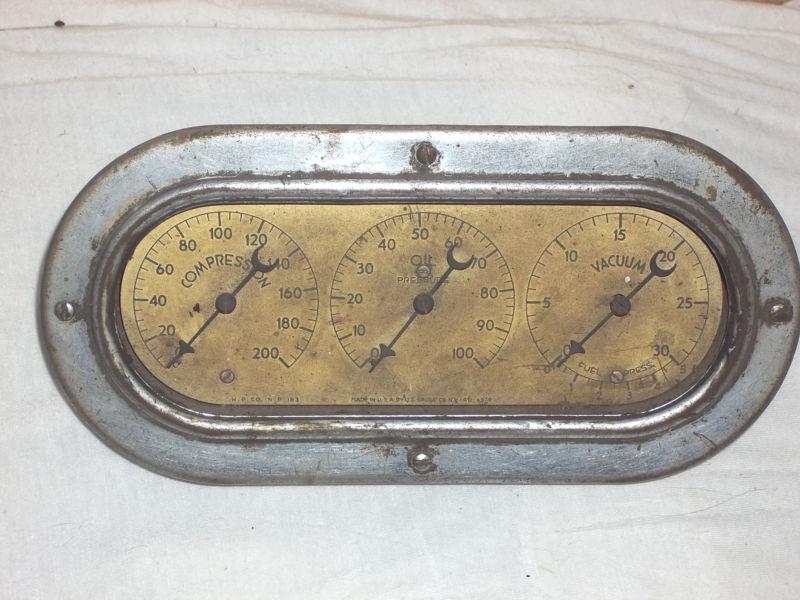 3 control panel for vintage/antique car compression, oil, vacuum. no glass