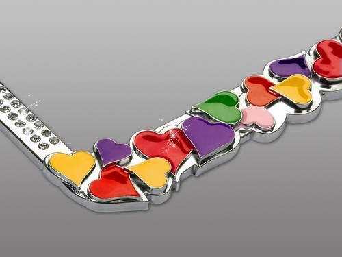Colorful Hearts with White Crystals License Plate Frame LPF2MC017WIT, US $34.95, image 2