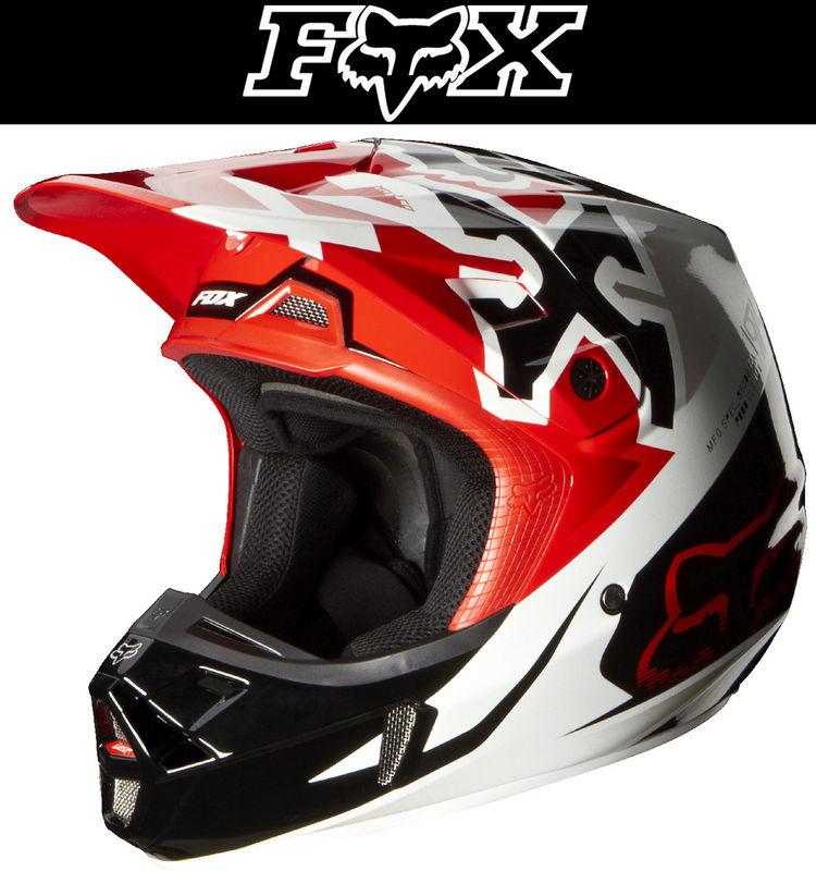 Fox racing v2 anthem red white dirt bike helmet motocross mx atv 2014