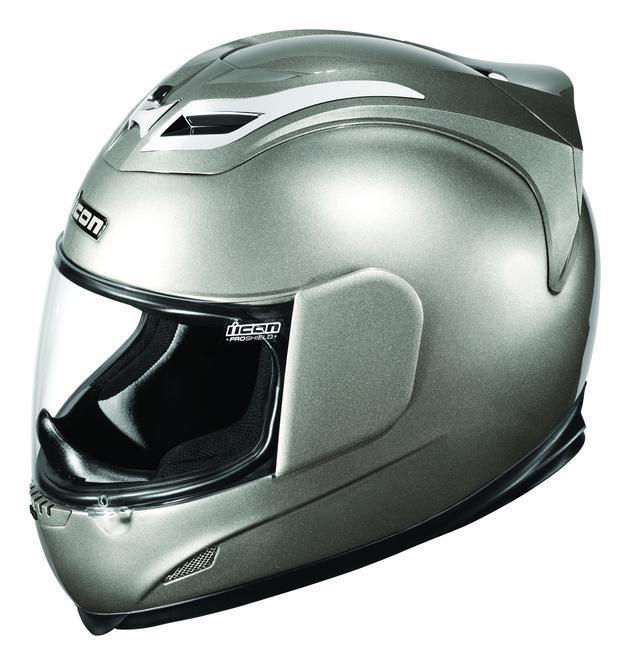 Icon airframe solid motorcycle helmet medallion silver sm/small
