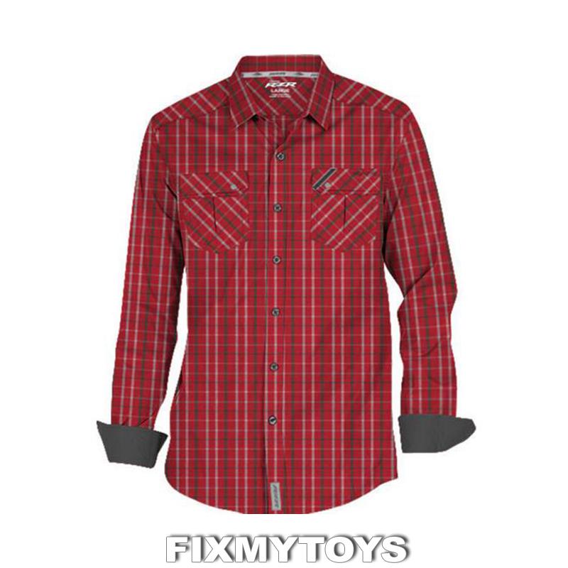 Oem polaris rzr baja drifter red plaid long sleeve button up shirt sizes s-3xl