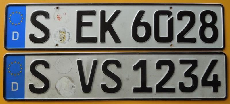 Two (2) german stuttgart euro license plate s mercedes benz sec porsche 911 300d