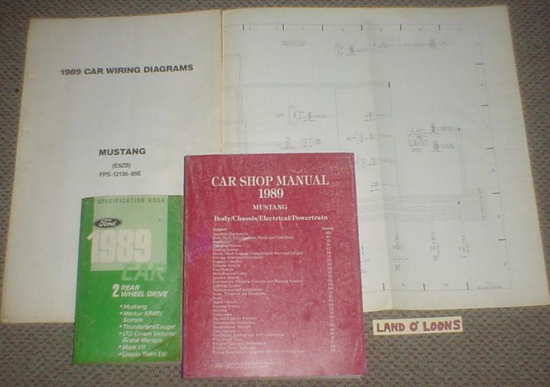 1989 ford mustang shop/service manual lot/3 +wiringdiagrams+salesspecsbook