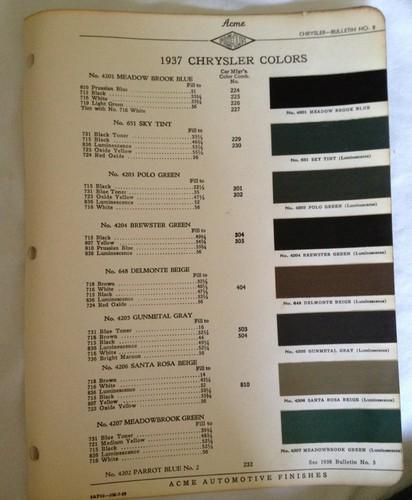 1937 chrysler~paint chips~automotive~acme~color chart~all models~original!