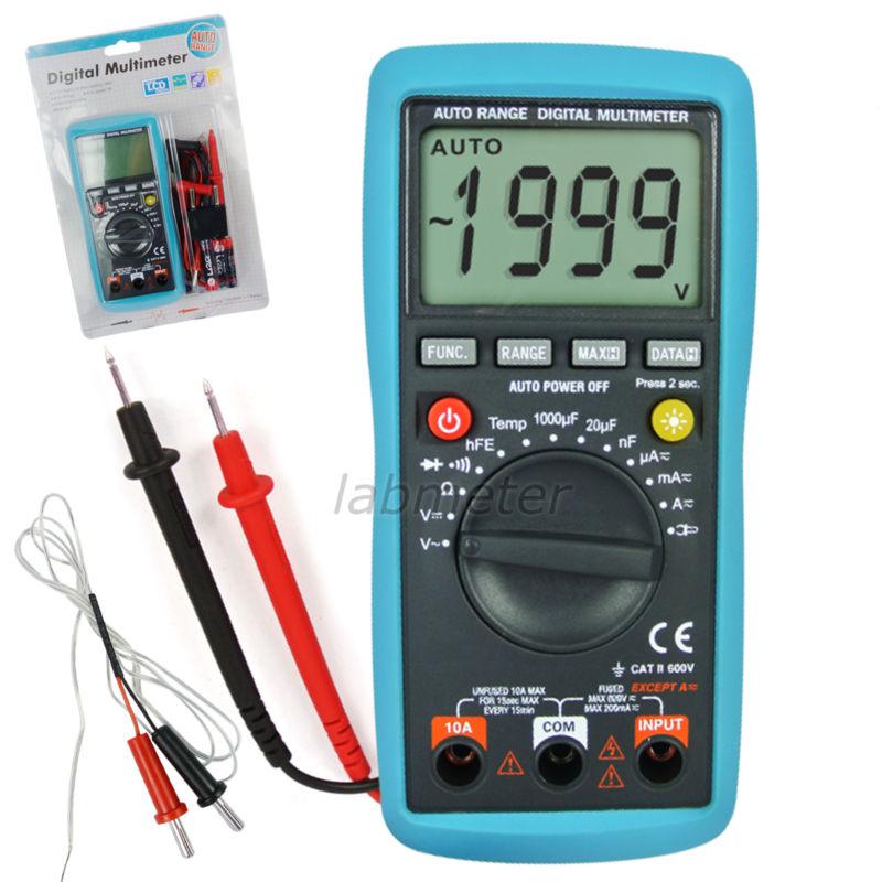 Digital multimeter temp. diode transistor battery test 1999 counts range