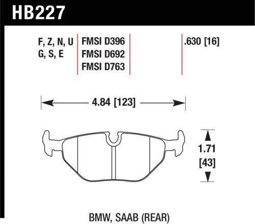 Hawk hb227e.630 blue 9012 brake pad bmw saab rear .630 thick