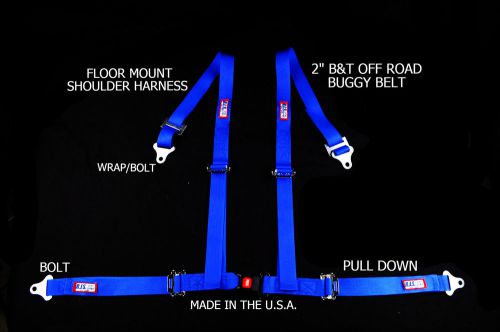 Rjs racing 2&#034; buggy off road seat belt 4 point b&amp;t floor harness blue 4002903