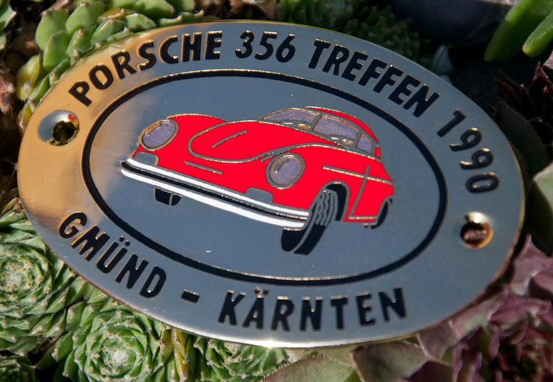 Vintage enamel automobile car badge # porsche 356 meeting gmÜnd - kÄrnten 1990