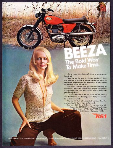 1969 bsa 250 starfire motorcycle photo "beeza: bold way to make time" print ad
