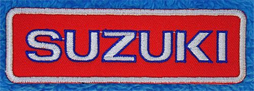 Suzuki embroidered  iron on patch  red - blue - silver - 4 3/4" x 1 1/2"