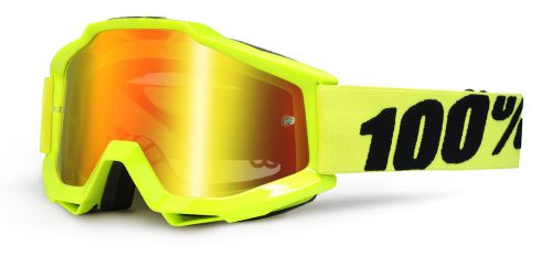 New 100% accuri mx dirt bike offroad adult goggles fluo yellow mirror red/clear