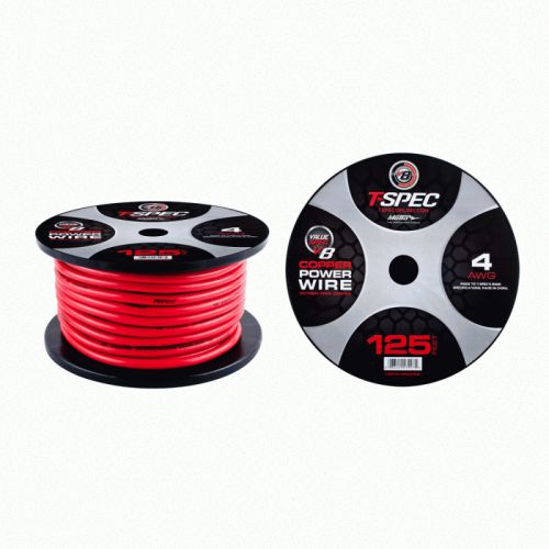 T-spec v8pw-4rd125 v8 series 4 gauge power wire 125 feet spool solid red color