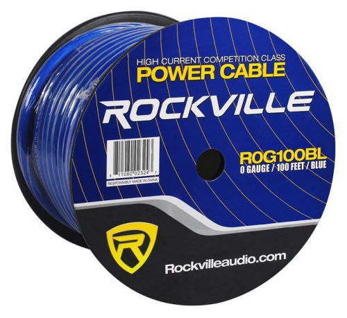 Rockville r0g100 blue 0 gauge awg 100 foot spool car amp power/ground wire cable