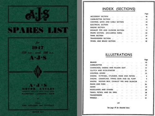 Ajs motor cycles 1947 spares list - ajs 1947 - 350 model 16m and 500 model 18 ed