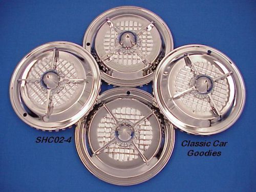 Hub caps (4) 15" classic "four-bar" chrome spinner new