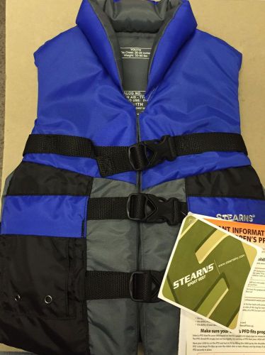 New stearns sport vest 4128 blue youth long vest 50-90 lbs.