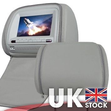 Pair 7&#034; leather car headrest dvd audio player w/ zipper cover fm ir tramsmission