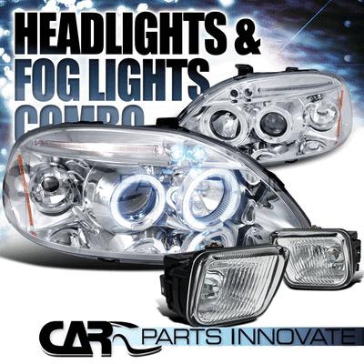 1996-1998 civic chrome halo led projector headlights+clear fog bumper lamp