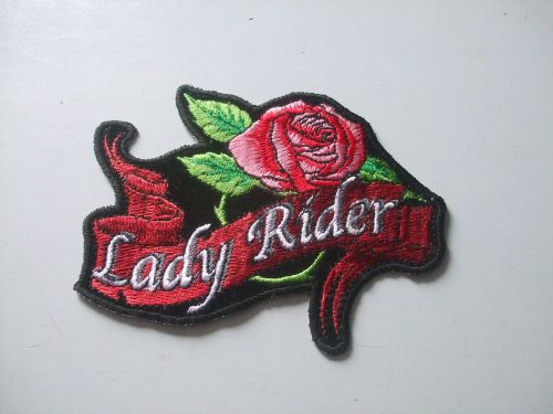 New embroidered  red/pink rose lady rider biker patch