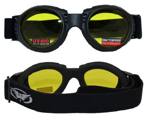 Paragon yellow lens motorcycle goggles black frame padded with pouch