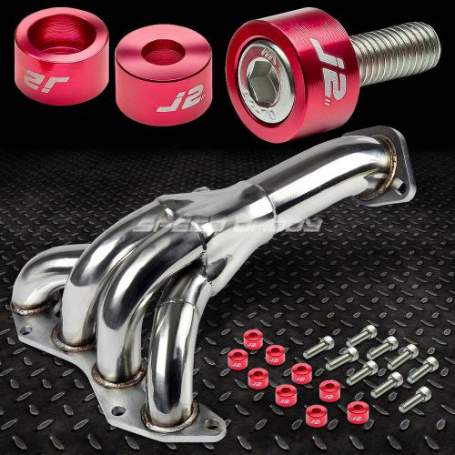 J2 for 01-05 civic dx/lx d17 exhaust manifold header+red washer cup bolts