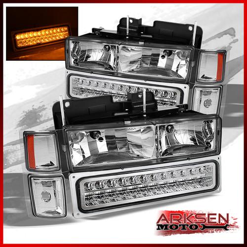 Amber led bumper tahoe suburban silverado blazer headlights+corner lamp set pair