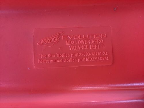 Five star md3 evo rush dirt late model lower valance full set fluorescent red